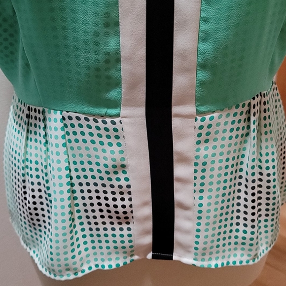 HALOGEN SMALL SLEEVELESS TOP POLK DOT MIX PRINT ZIP UP BACK MINIMALIST BLOUSE - Picture 3 of 11